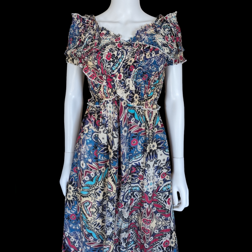 Anthropologie Smocked Gauze Criss-Cross floral Dress By Anthropologie